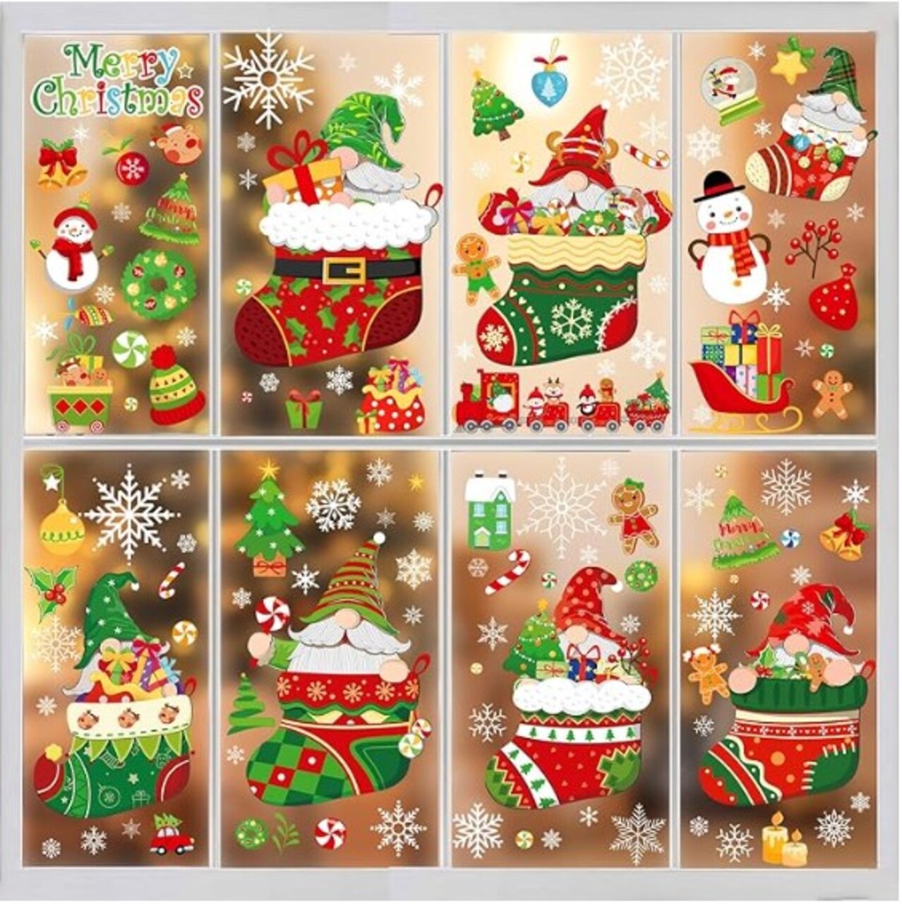 Christmas Window Clings - 10 Sheets Gnome Christmas Window Stickers Christmas Window Decorations for Kids Christmas Gnome Window Clings